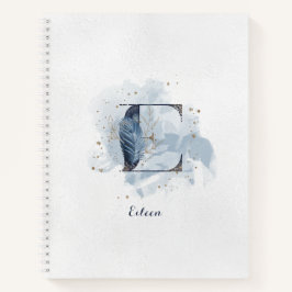 Cuaderno Monograma de letra E floral personal moderno azul 