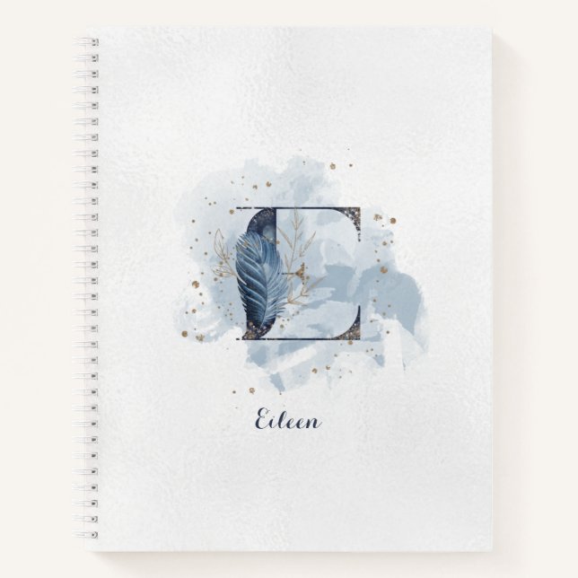 Cuaderno Monograma de letra E floral personal moderno azul  (Anverso)