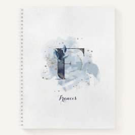 Cuaderno Monograma de letra F floral personal moderno azul 