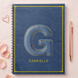 Cuaderno Monograma de letra G cosida con mezclilla azul ret