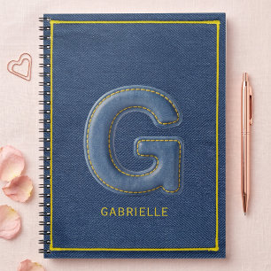 Cuaderno Monograma de letra G cosida con mezclilla azul ret