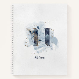 Cuaderno Monograma de letra H floral personal moderno azul 