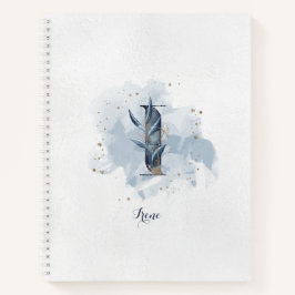 Cuaderno Monograma de letra I floral personal moderno azul 