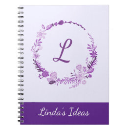 Cuaderno Monograma de Letra Inicial Floral Púrpura Elegante
