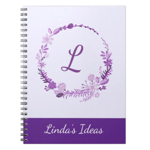Cuaderno Monograma de Letra Inicial Floral Púrpura Elegante