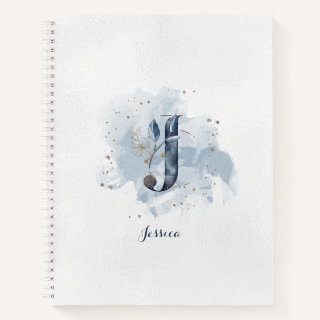 Cuaderno Monograma de letra J floral personal moderno azul  (Anverso)