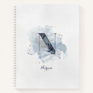 Cuaderno Monograma de letra N floral moderno personalizado 