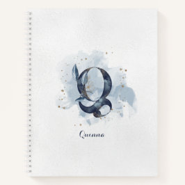 Cuaderno Monograma de letra Q floral personal moderno azul 