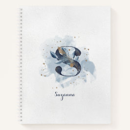 Cuaderno Monograma de letra S floral personal moderno azul 