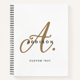 Cuaderno Monograma de letra script elegante negro blanco do