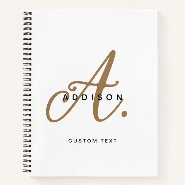 Cuaderno Monograma de letra script elegante negro blanco do (Anverso)
