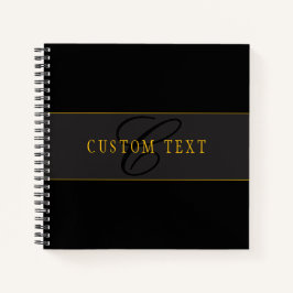 Cuaderno Monograma de letra script elegante negro y dorado