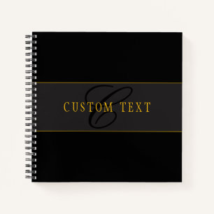 Cuaderno Monograma de letra script elegante negro y dorado