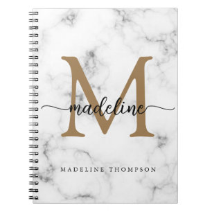 Cuaderno Monograma de letra script femenina de mármol moder