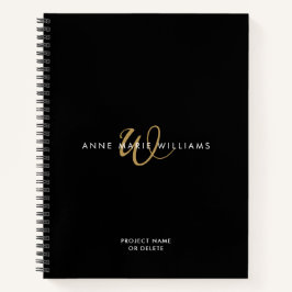 Cuaderno Monograma de letra script oro negro moderno