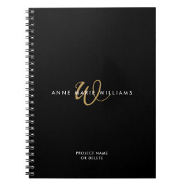 Cuaderno Monograma de letra script oro negro moderno
