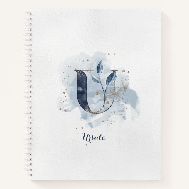 Cuaderno Monograma de letra U floral personalizado moderno  (Anverso)