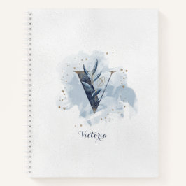 Cuaderno Monograma de letra V floral personal moderno azul 
