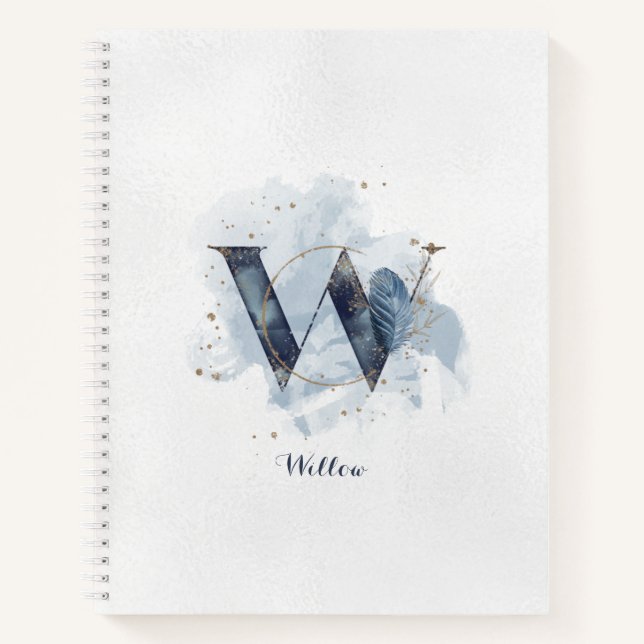 Cuaderno Monograma de letra W floral moderno personalizado  (Anverso)