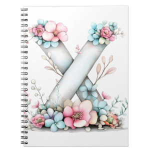 Cuaderno Monograma de letra X floral pastel