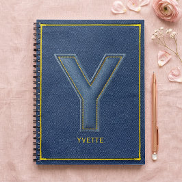 Cuaderno Monograma de letra Y con puntada amarilla en falso
