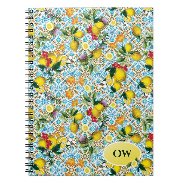 Cuaderno Monograma de limón elegante personalizado (Frente)