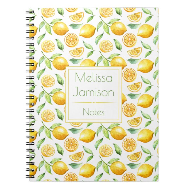 Cuaderno Monograma de limones y hojas acuarela (Frente)