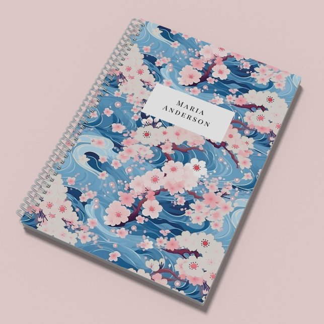 Cuaderno Monograma de líneas onduladas florales de Sakura (Subido por el creador)