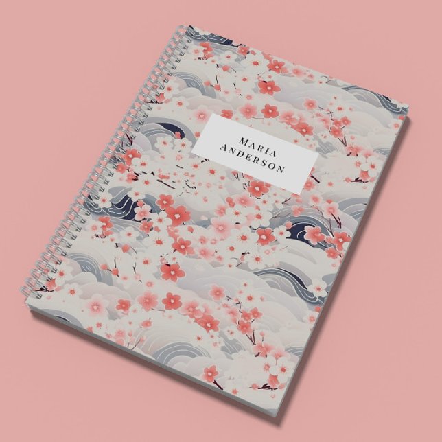 Cuaderno Monograma de líneas onduladas florales de Sakura (Subido por el creador)