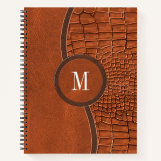Cuaderno Monograma de lujo de piel de cuero negro marrón