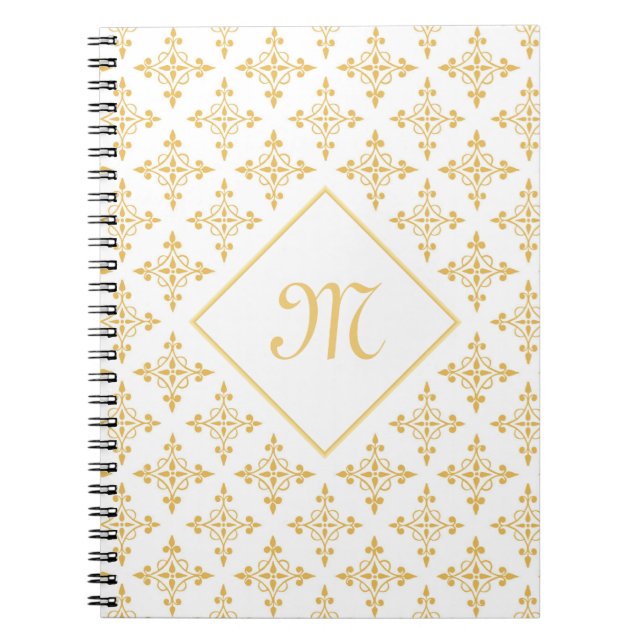 Cuaderno Monograma de lujo Floral de Quatre blanco y dorado (Frente)