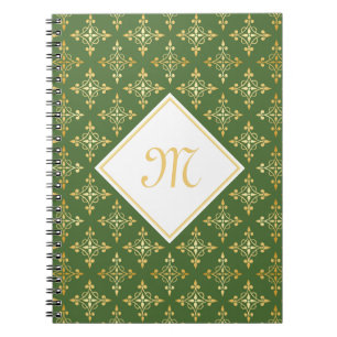 Cuaderno Monograma de lujo Verde y Dorado Quatre Floral