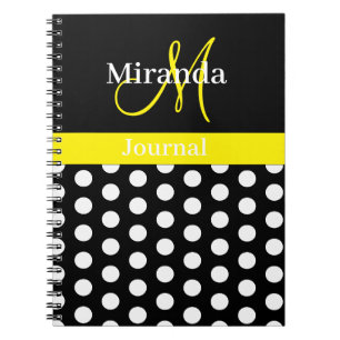 Cuaderno Monograma de lunares amarillos negros y blancos