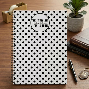 Cuaderno Monograma de lunares blancos y negros Nombre perso