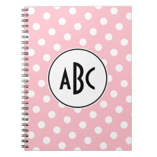 Cuaderno Monograma de lunares negros rosados y blancos