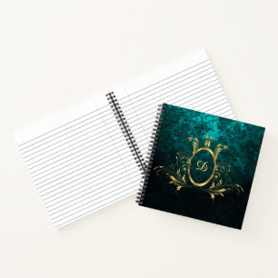Cuaderno Monograma de marco dorado Damask de lujo