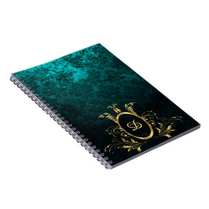 Cuaderno Monograma de marco dorado Damask de lujo