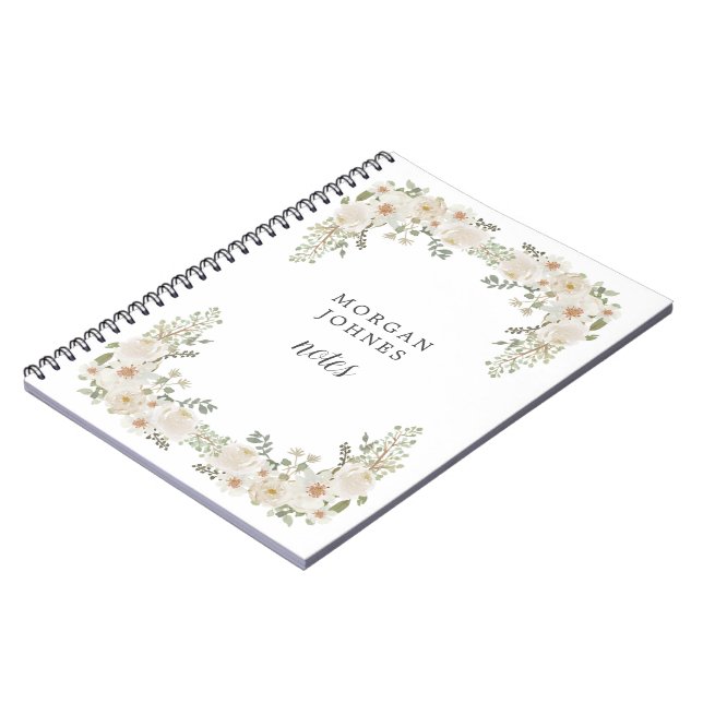 Cuaderno monograma de marfil floral elegante (Lado Izquierdo)