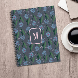 Cuaderno Monograma de margarita retro azul polvoriento dibu