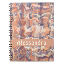 Cuaderno Monograma de mármol boho tartán quemado naranja mo