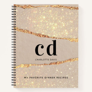 Cuaderno Monograma de mármol de agaño de oro beige de recet
