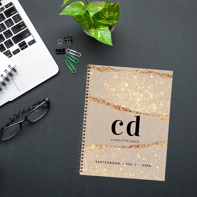 Cuaderno Monograma de mármol de agaño de oro beige de Sketc (Subido por el creador)