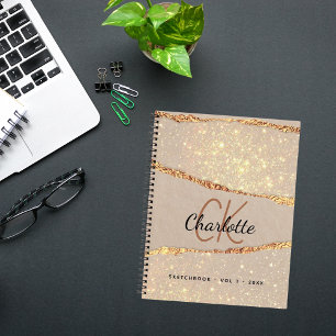 Cuaderno Monograma de mármol de agaño de oro beige de Sketc