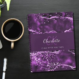 Cuaderno Monograma de mármol de agre rosa morado