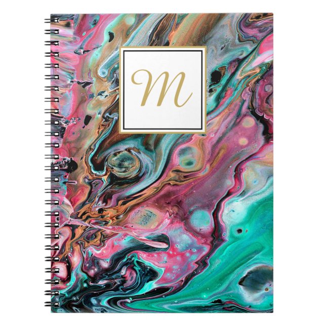 Cuaderno monograma de mármol rosa y verde (Frente)