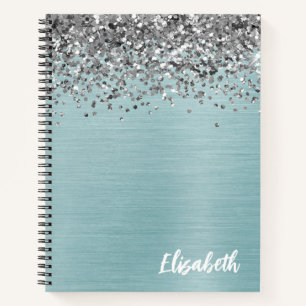 Cuaderno Monograma de Metal Bruñido con Purpurina Plateada