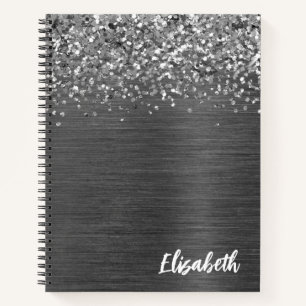 Cuaderno Monograma de Metal Bruñido Gris con Brillo Platead