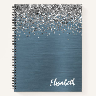 Cuaderno Monograma de metal cepillado azul marino con brill