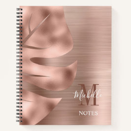 Cuaderno Monograma de metal elegante en rosa oro cepillado