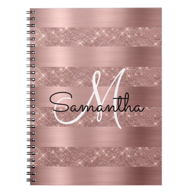 Cuaderno Monograma de Moda dorada Rosa (Frente)